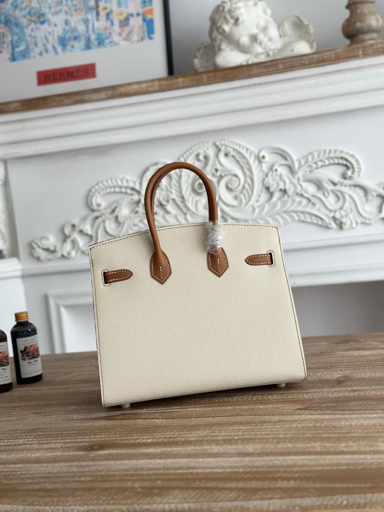 Hermes Birkin 25 Bag Epsom Leather Craie&Gold Metal WAX High Customizing Style