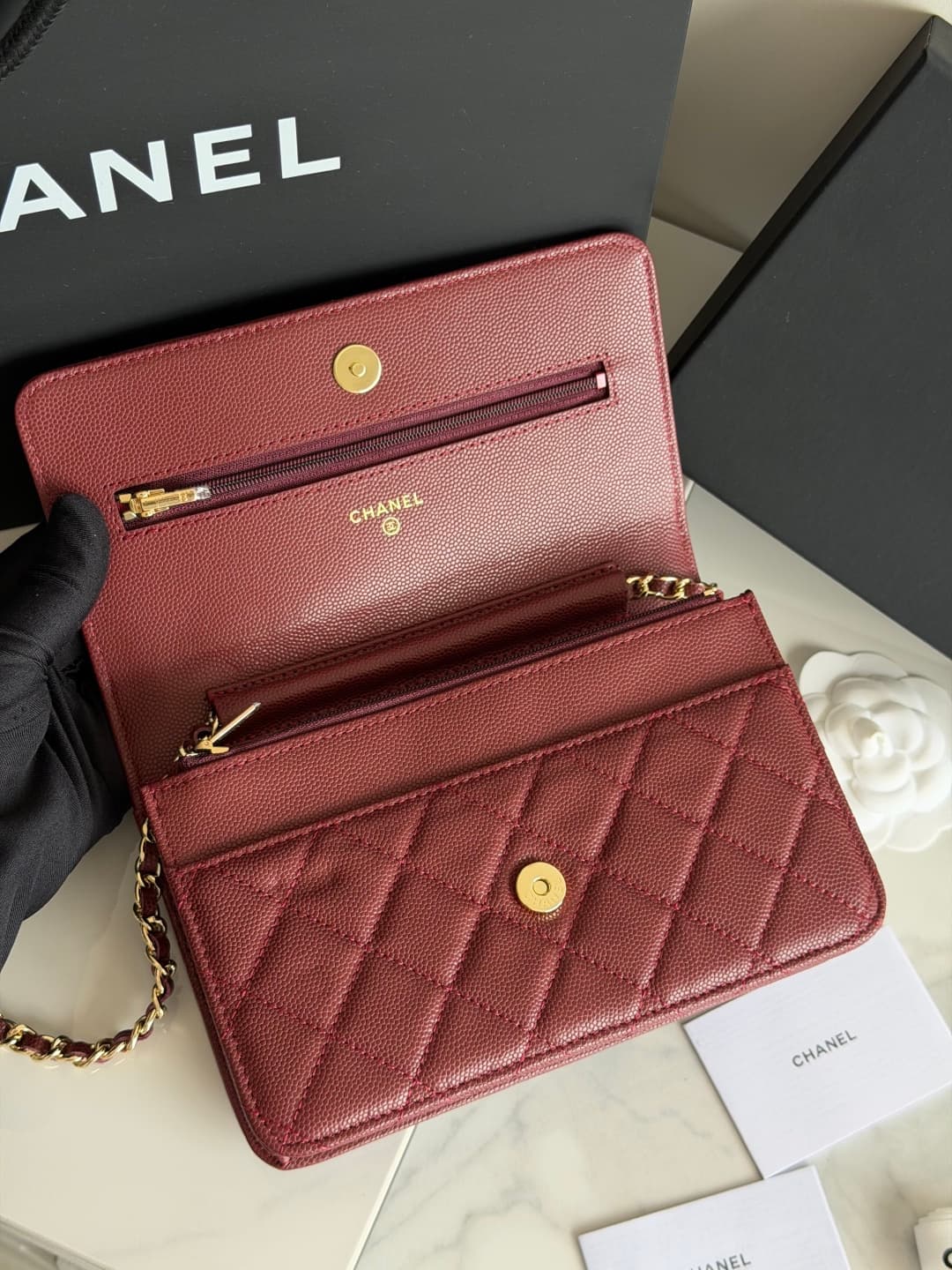 Chanel Wallet on Chain Shiny Grained Calfskin Strass & Gold-Tone Metal Red AP5073 High