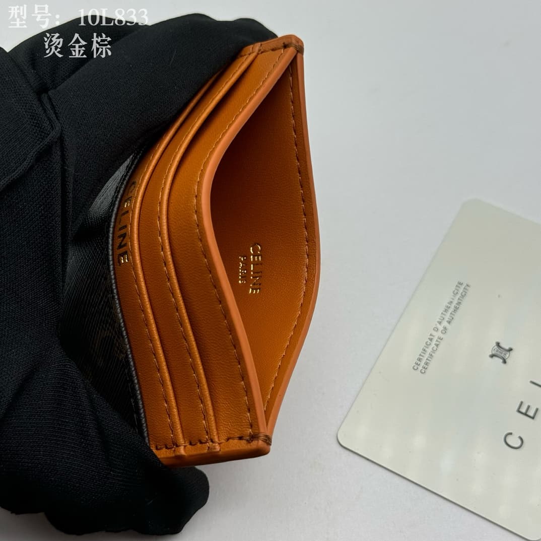 Celine Triomphe Canvas and Calfskin card holder in Caramel High