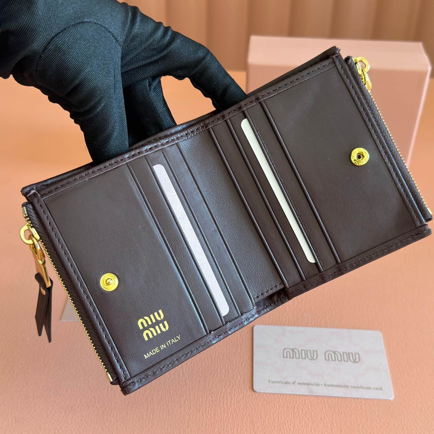 Miu Miu Begonia Dark Brown Matelassé Nappa Leather Wallet 5MV017 TOP