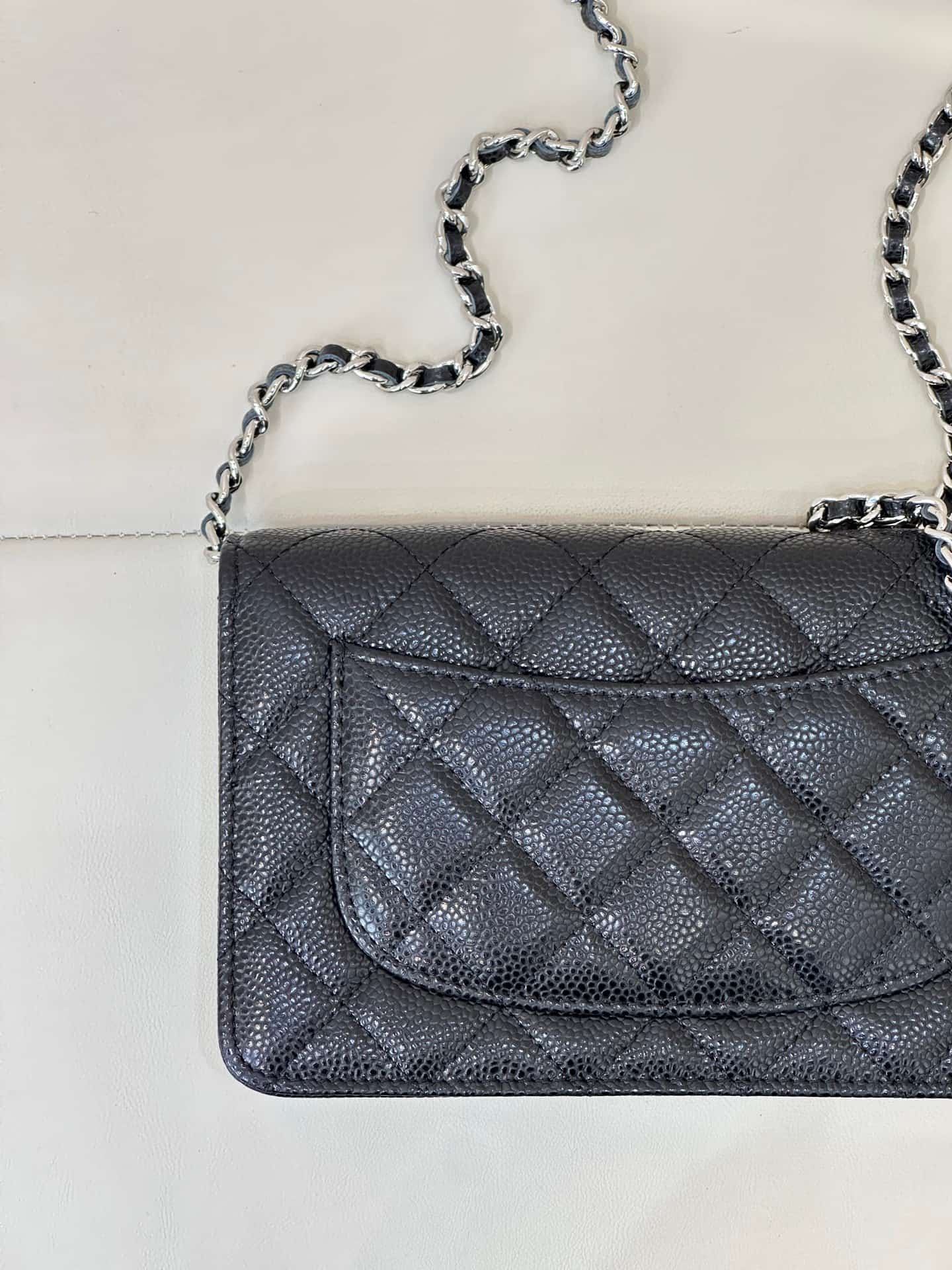 Chanel Classic Wallet on Chain Grained Shiny Calfskin & Silver-Tone Metal AP4241 Black TOP