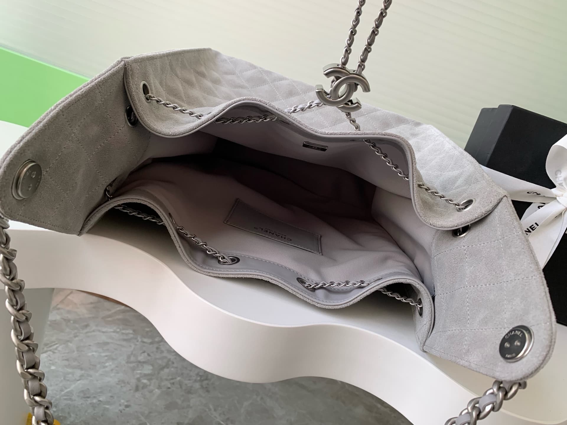 Chanel 25 Medium Hobo Medium handbag AS5311 Suede & Silver-tone Metal Grey High