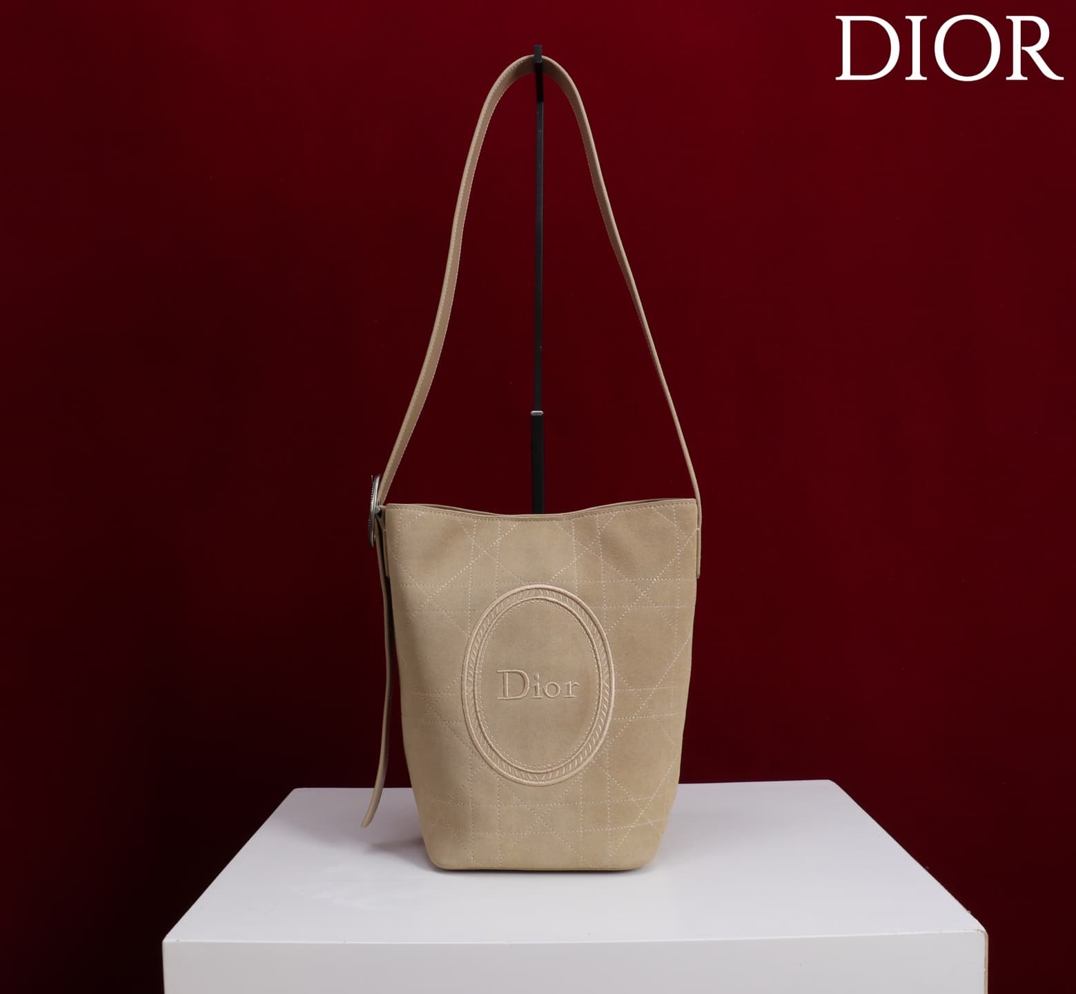 Dior Macrocannage Beige Suede Leather Small Bucket Bag High