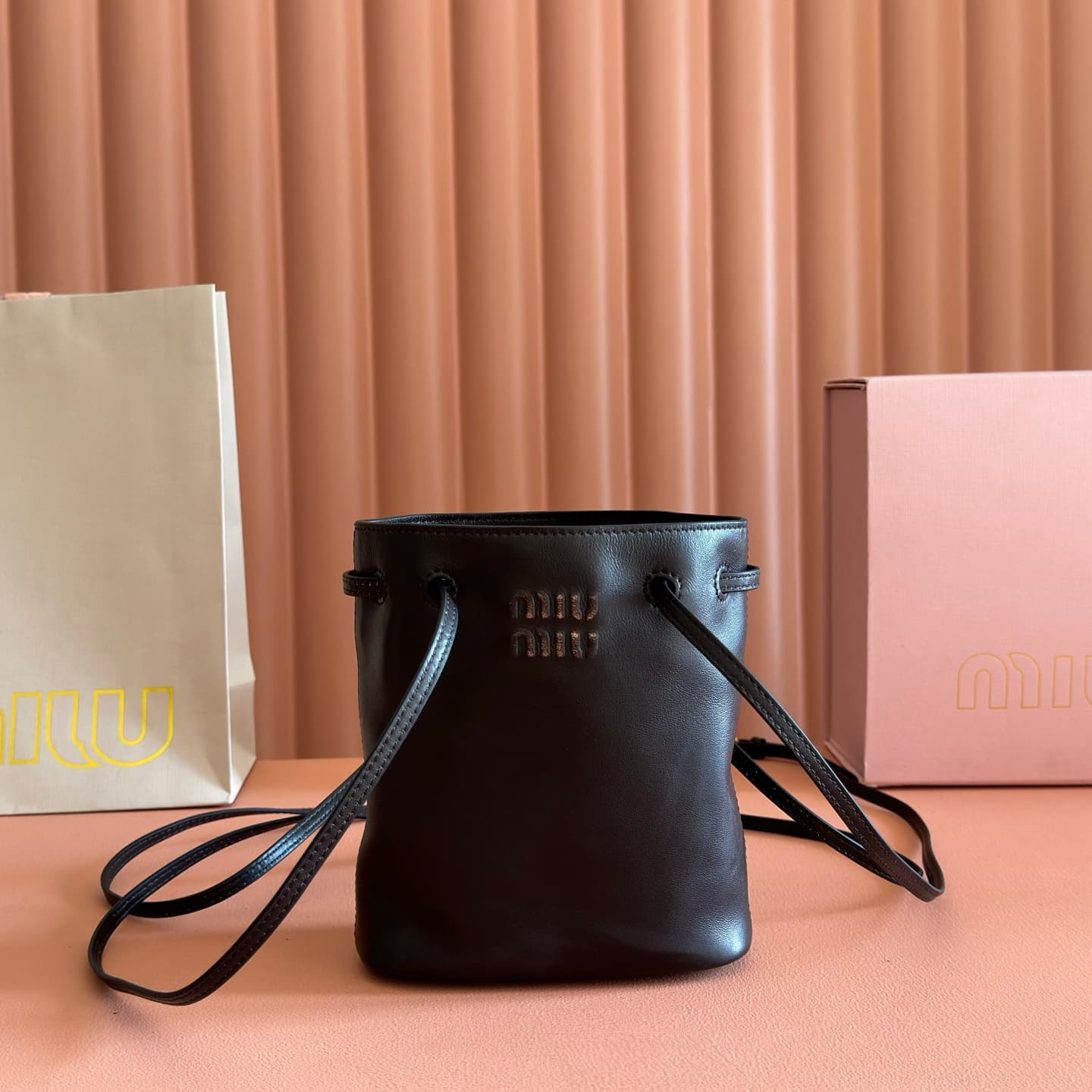 Miu Miu Nappa leather pouch Lambskin Coffee 5NF460 TOP