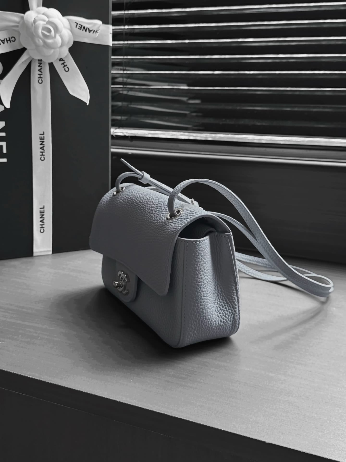 CHANEL Mini flap bag Grained Calfskin&Silver-tone metal Grey AS6573 A