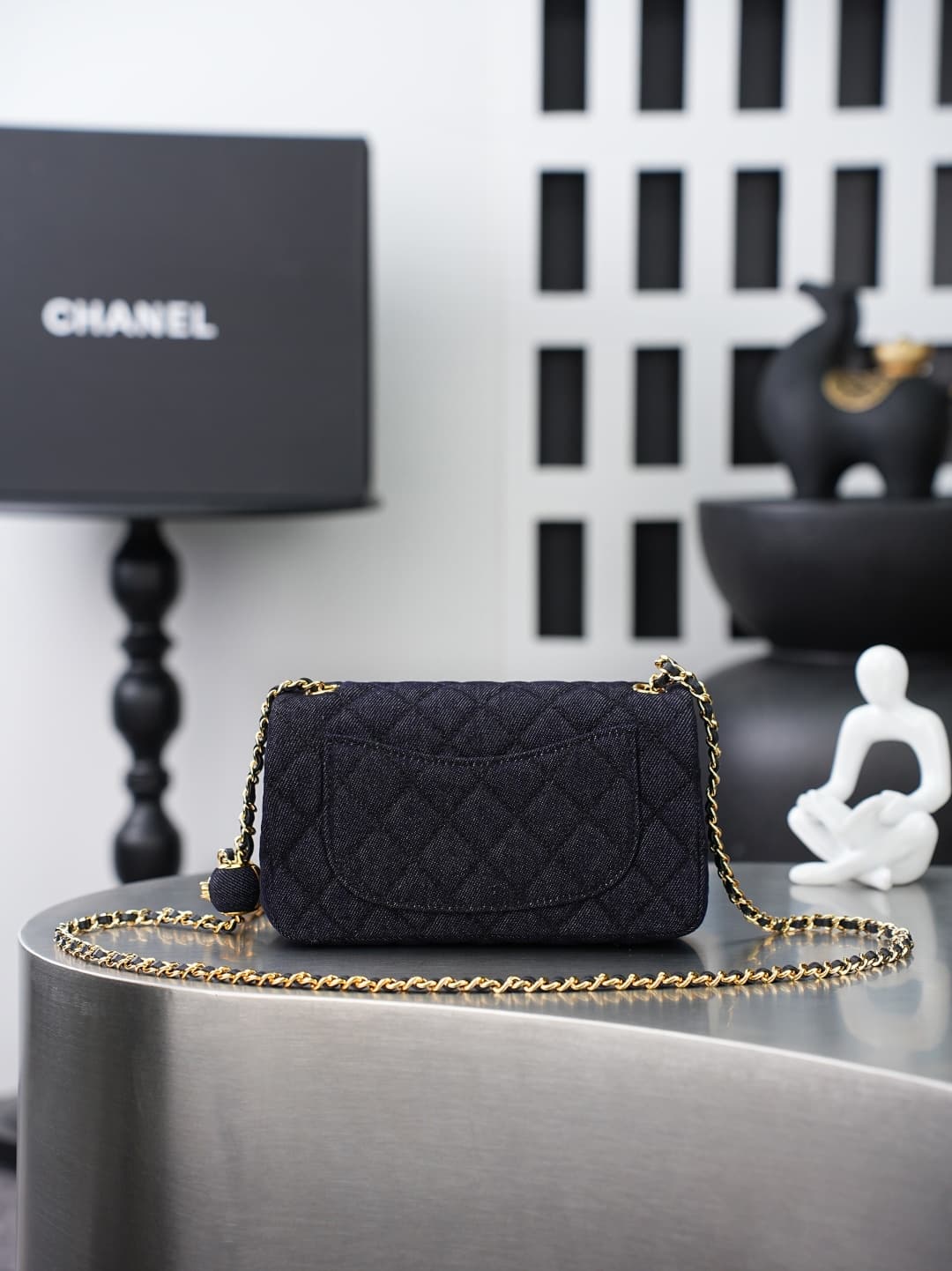 MINI FLAP BAG Denim & Gold-Tone Metal Dark Black AS1787 A