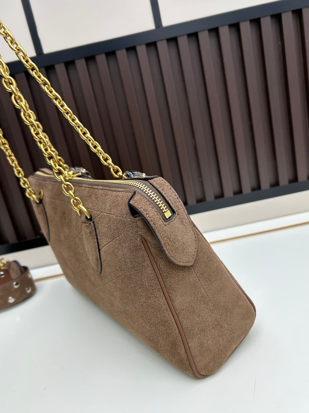 Valentino VLogo Garavani Panthea Shoulder Bag Dark Brown Suede Mid