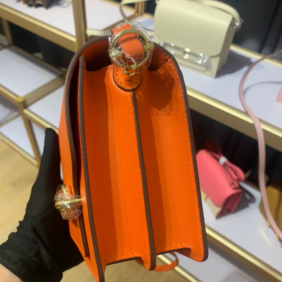 Hermes Roulis wallet in Orange Calfskin Etoupe WAX Gold/Silver-Metal High