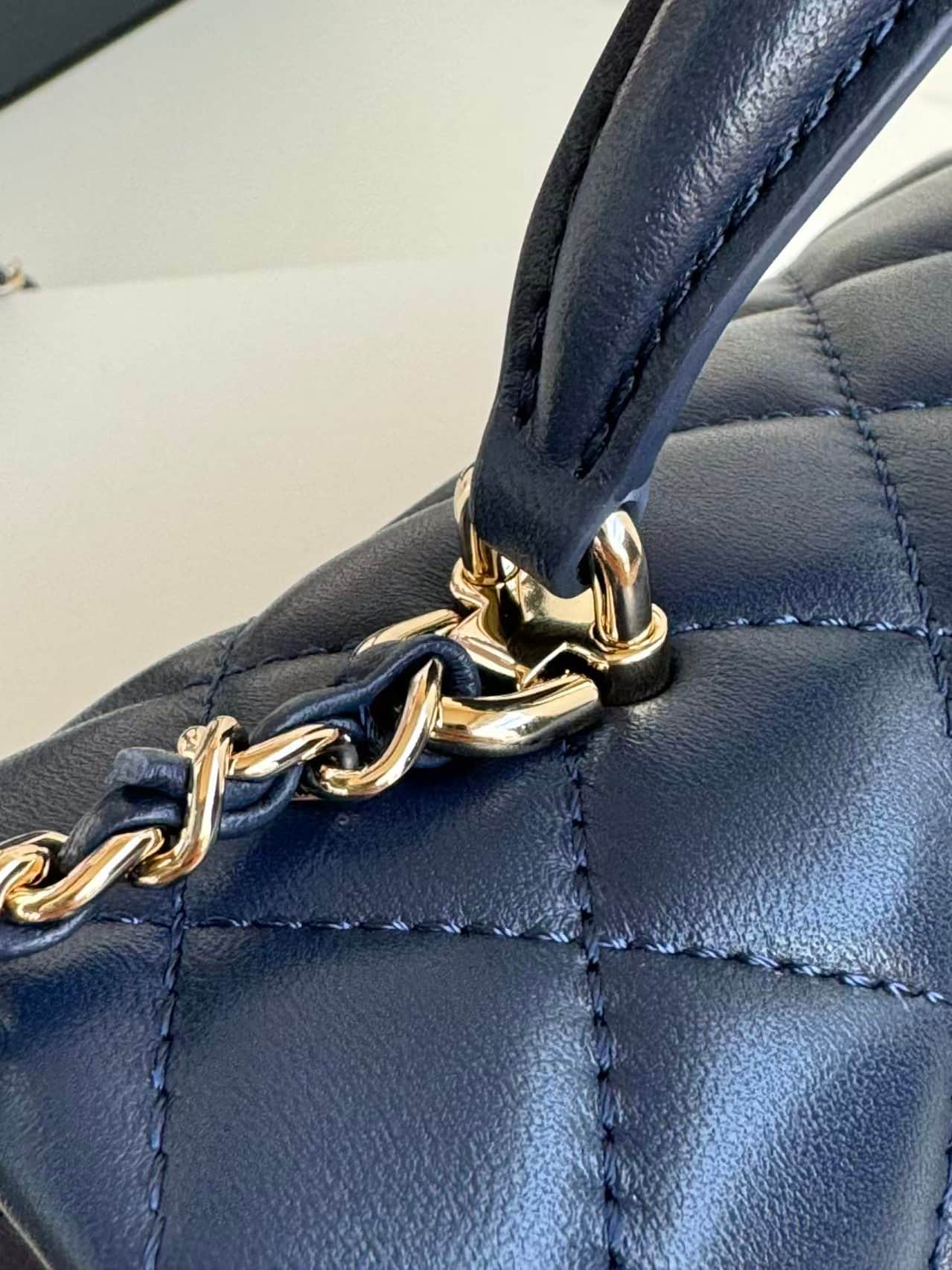 Chanel Mini Flap Bag with Top Handle Lambskin& Gold-Tone Metal Navy Blue A