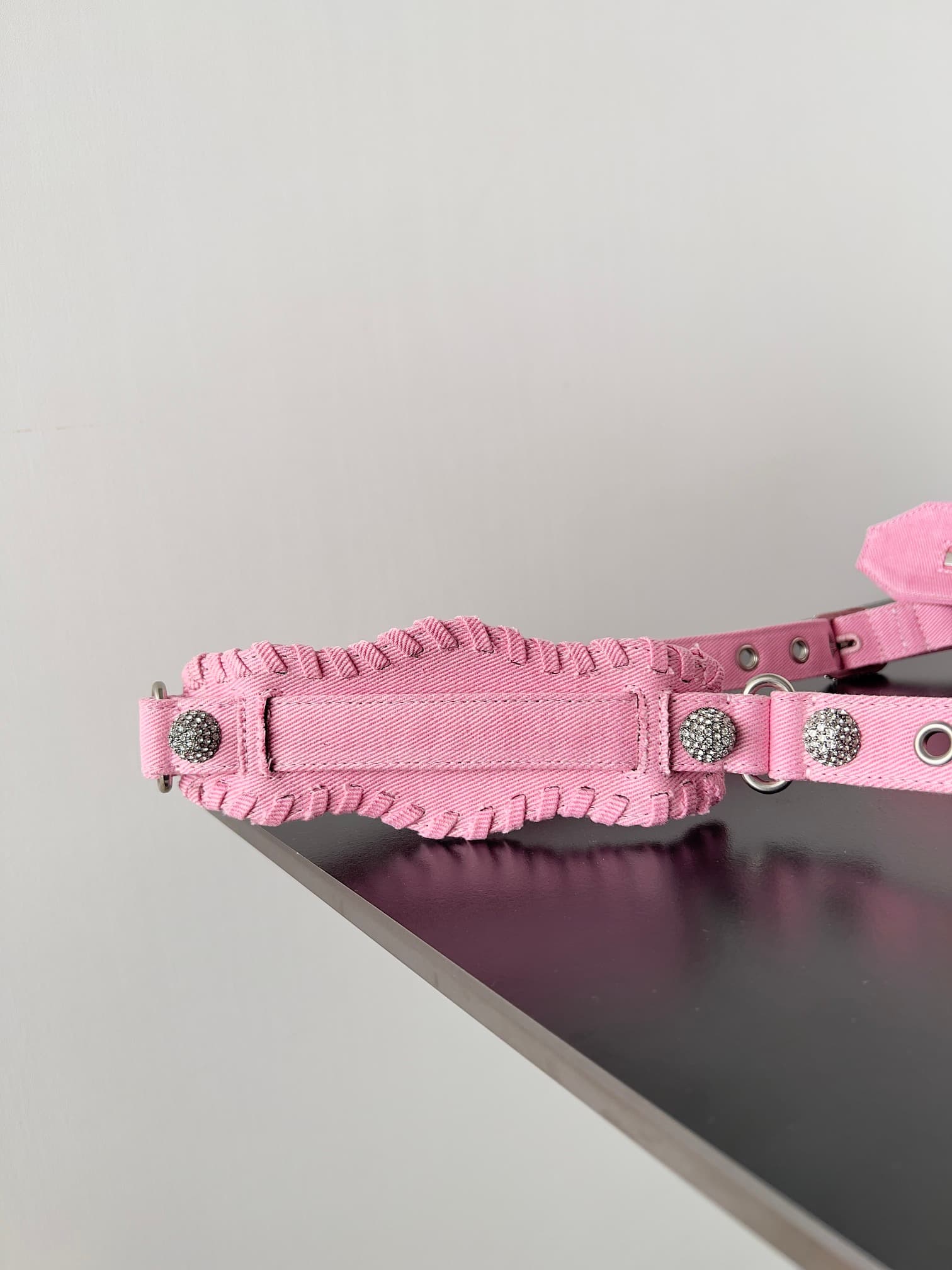 Balenciaga Small Neo Cagole City bag in Pink Washed Frayed Denim with crystal High