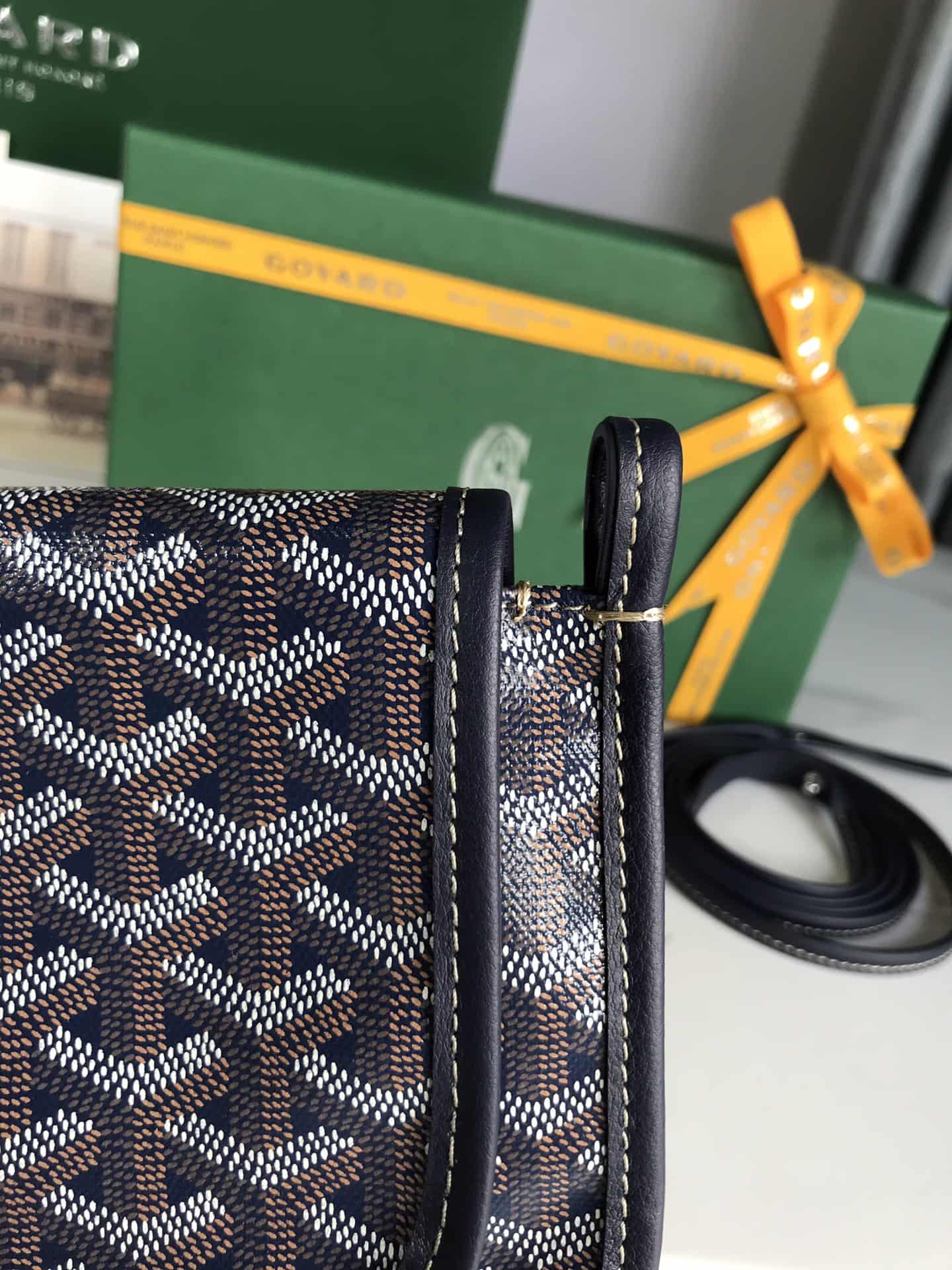 Plumet Pocket Wallet Goyardine Canvas & Chevroches Calfskin Navy Blue High