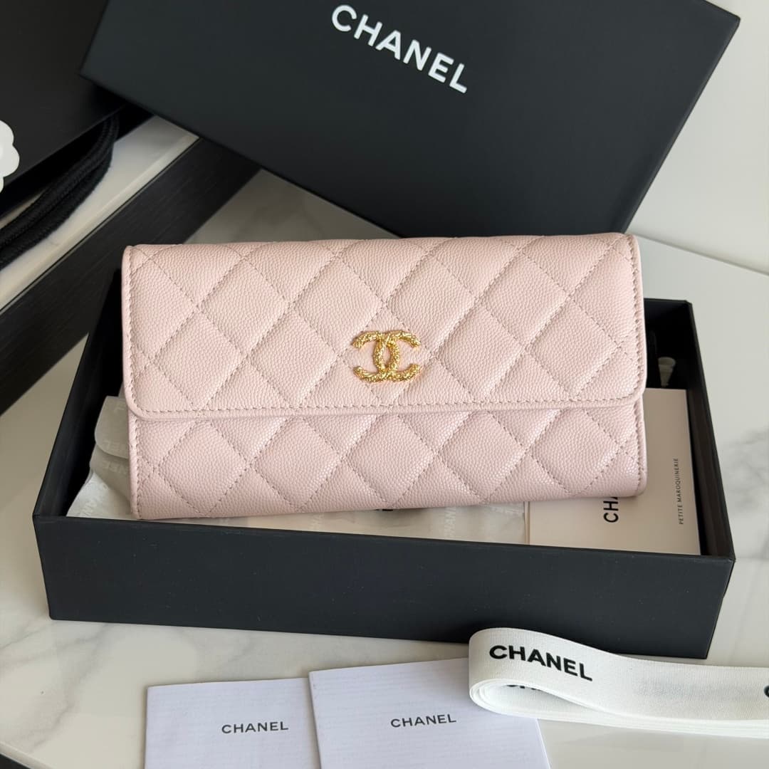 Chanel Wallet Shiny Grained Calfskin Strass & Gold-Tone Metal Pink AP5076 High
