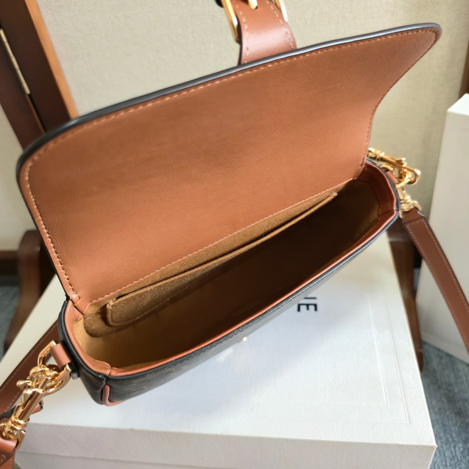 Celine Folco Shoulder Bag in Triomphe Canvas and Calfskin High