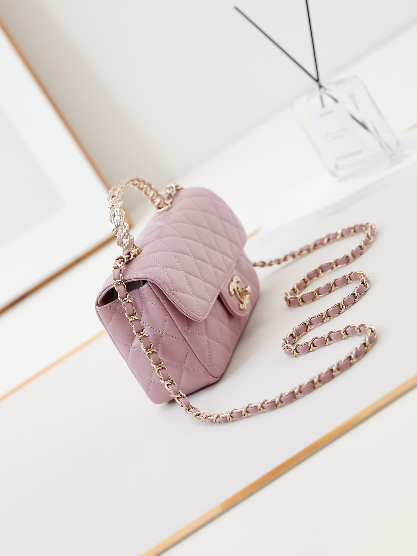 Chanel Mini Flap Bag with Top Handle Lambskin& Gold-Tone Metal White AS4924 A