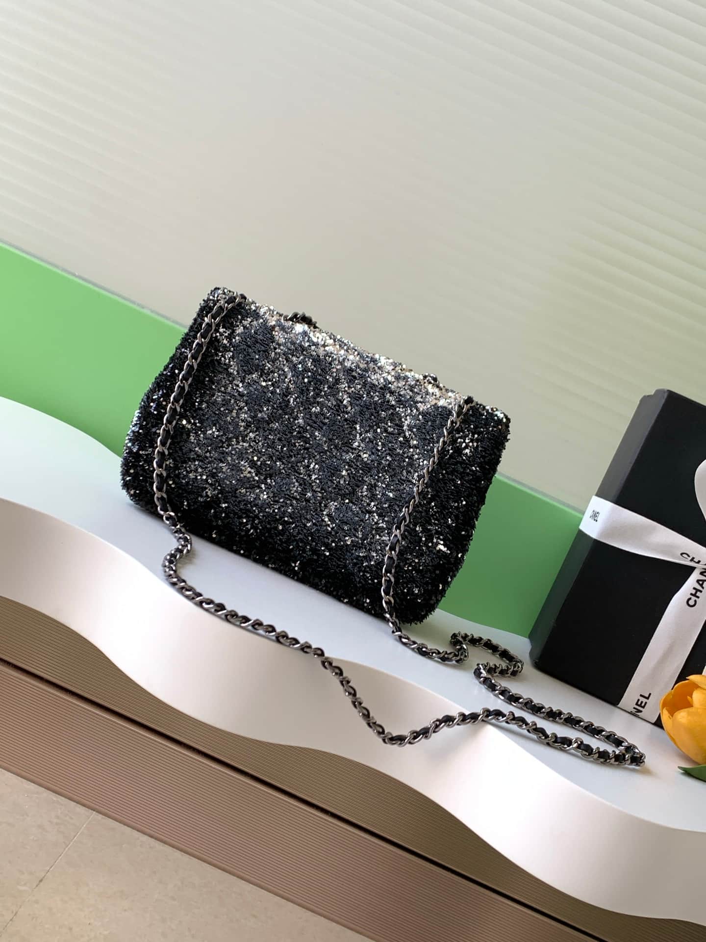 Chanel Flap Bag Sequins & Gold-Tone Metal AS4561  A