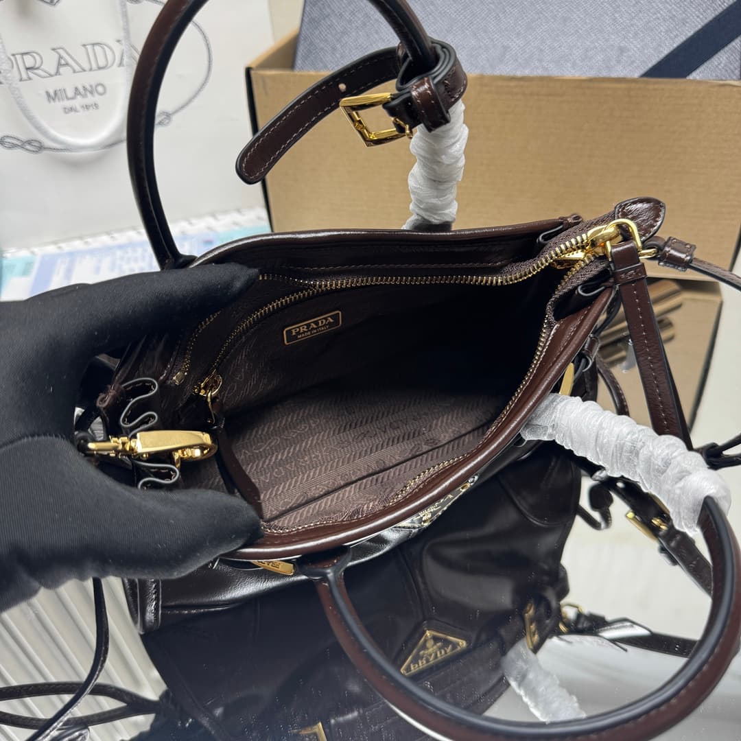 Prada Bonnie leather mini handbag Calfskin leather 1BA486 Dark Brown High