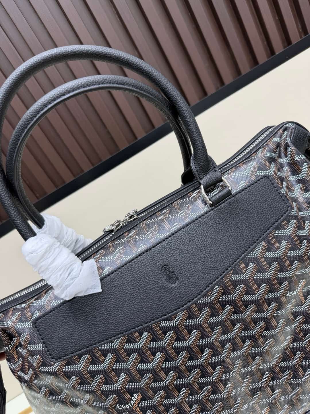 Goyard Cisalpin Document Case Black Chevron Print Coated Canvas Mid