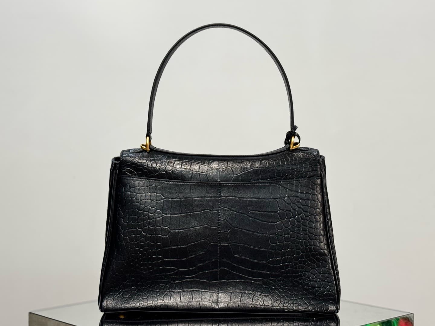 Balenciaga Rodeo Medium Bag in Black Crocodile Embossed Calfskin With Gold-Tone Metal TOP