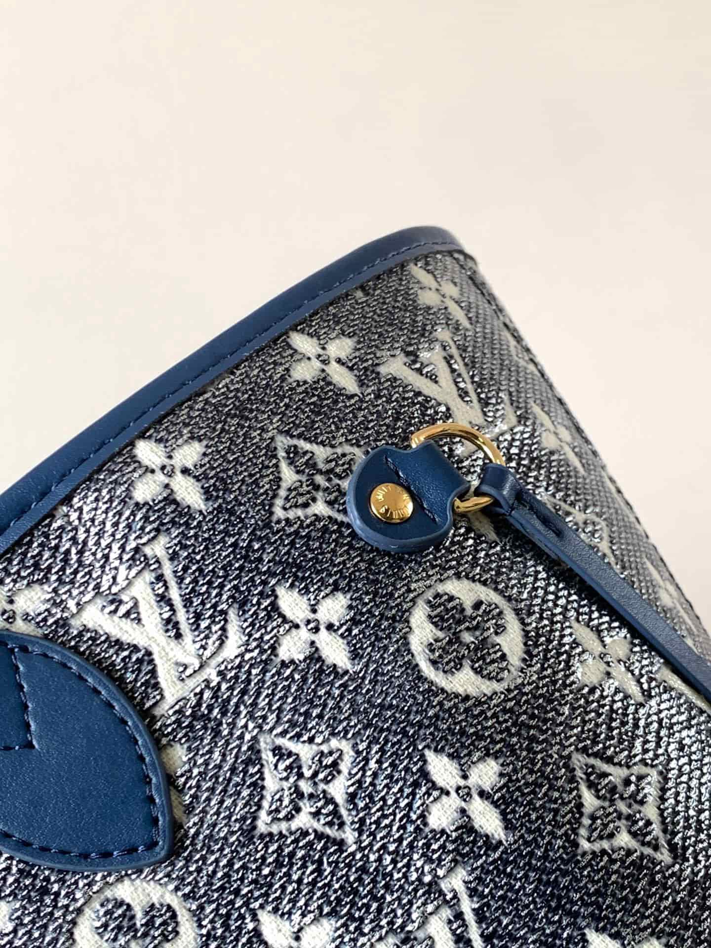 Louis Vuitton Neverfull MM Monoglam Tote Bag Metallic Blue Monogram M22921 High