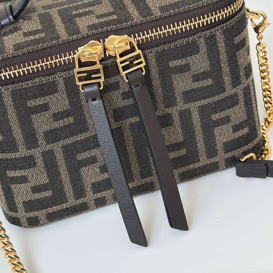 Fendi Vanity Tobacco Brown FF Jacquard Fabric Mini-bag Brown High