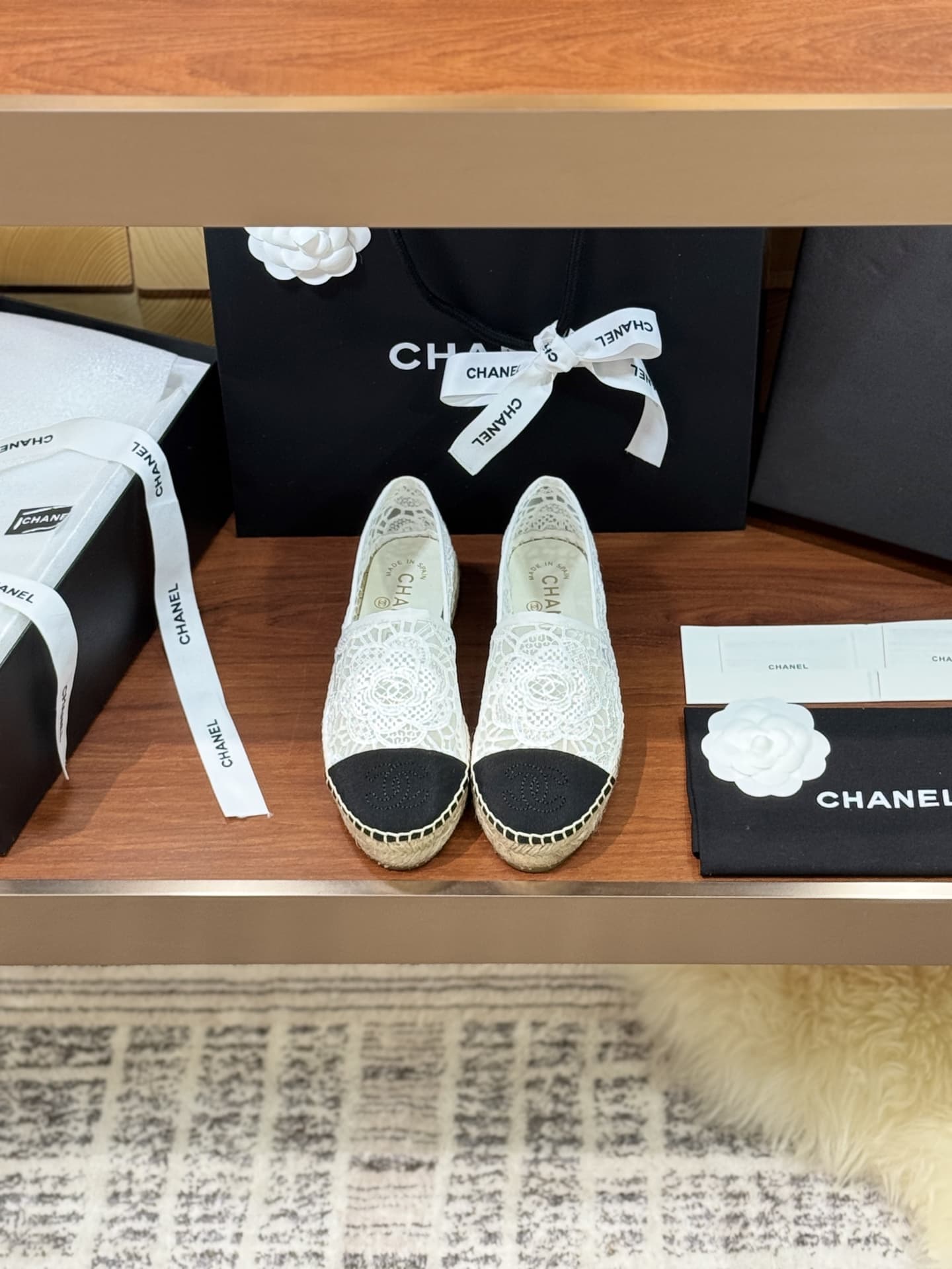 Chanel Tweed CC Cap Toe Espadrille Flats Shoes Women