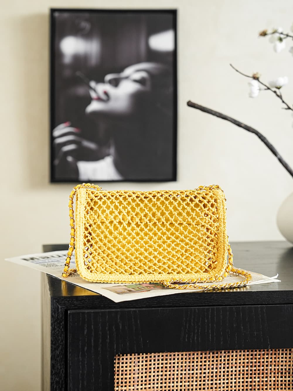 CHANEL Coco Beach Flap Bag Mesh, Strass & Gold-Tone Metal AS6156 Yellow A
