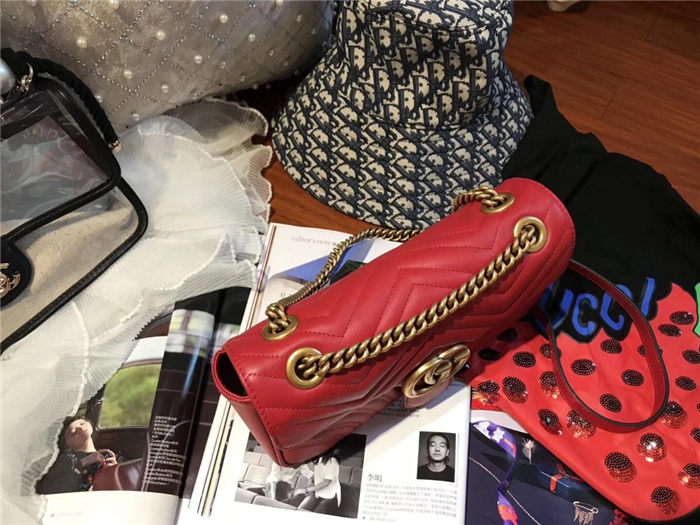 GG Marmont small matelassé shoulder bag 443497 red High
