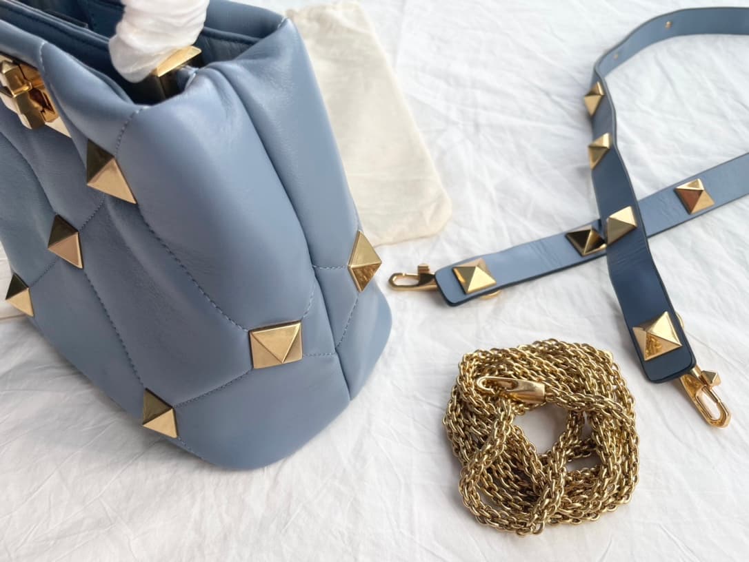 Valentino Garavani Roman Stud leather top handle bag blue high