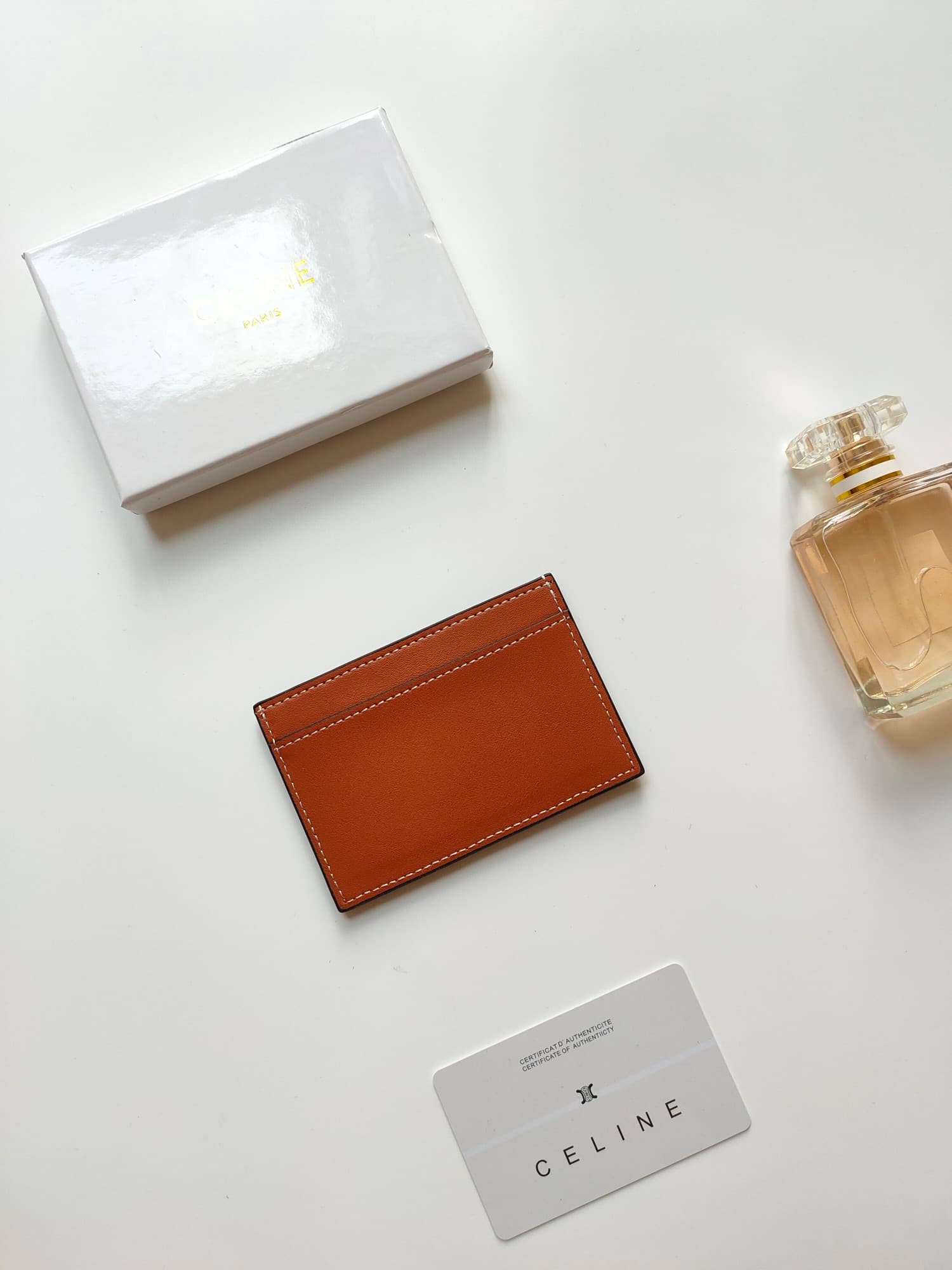 Celine Triomphe card holder in brown shiny calfskin leather 10B703 High