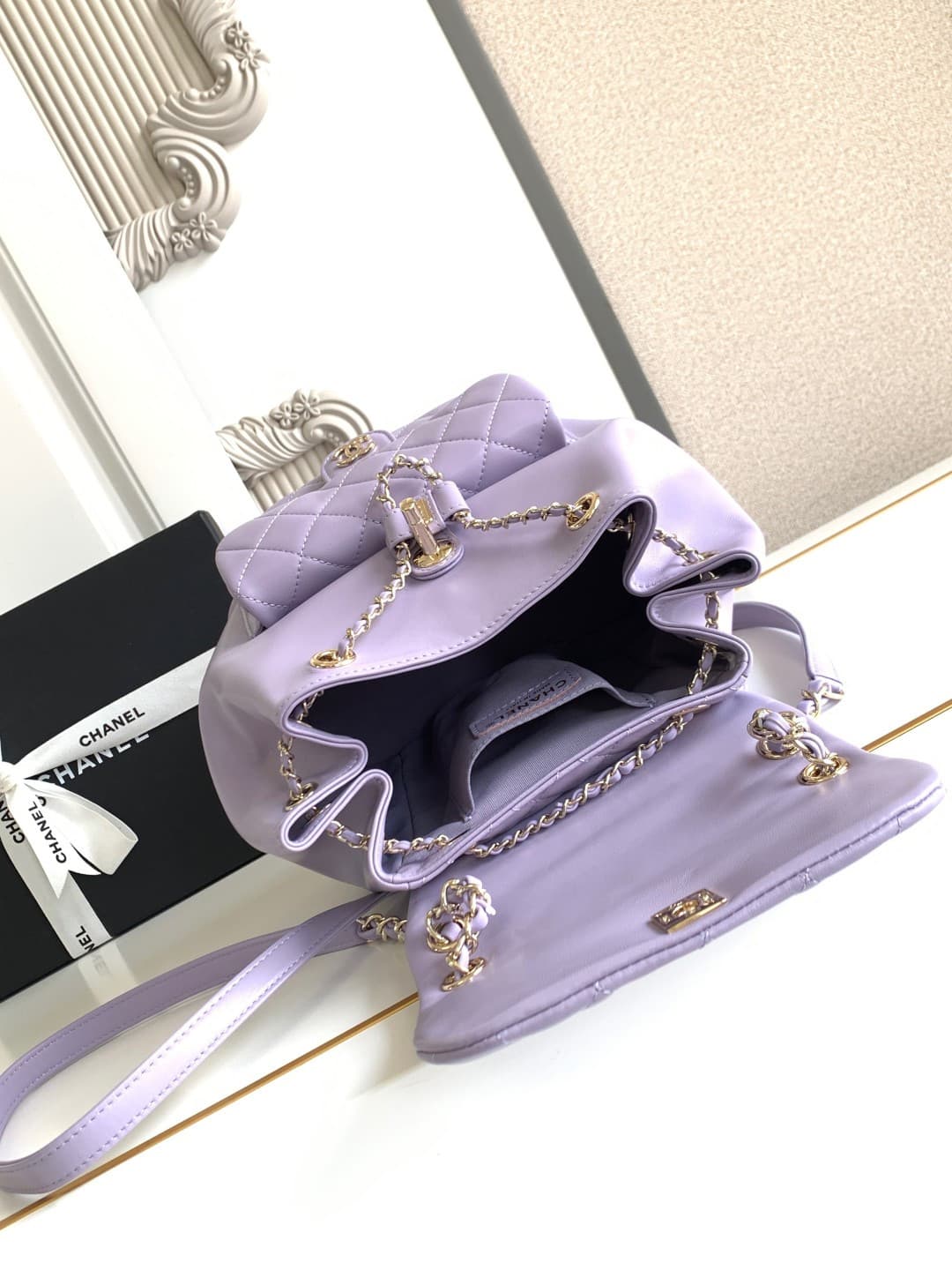 Chanel Medium Quilted Duma Backpack Lambskin AS3618 Purple A