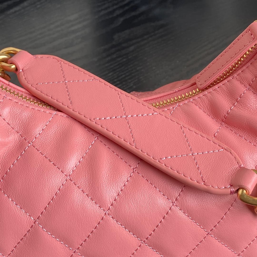 Chanel Trendy Pockets Hobo Bag Lambskin & Gold Metal Pink AS5339 A