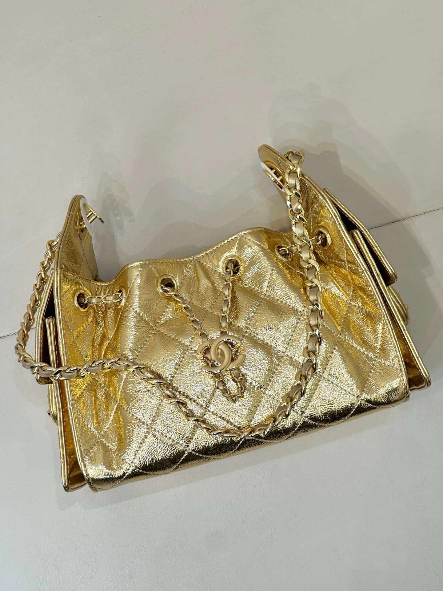 Chanel 25 Mini Hobo handbag AS5631 Metallic Calfskin & Gold-Tone Metal Gold TOP