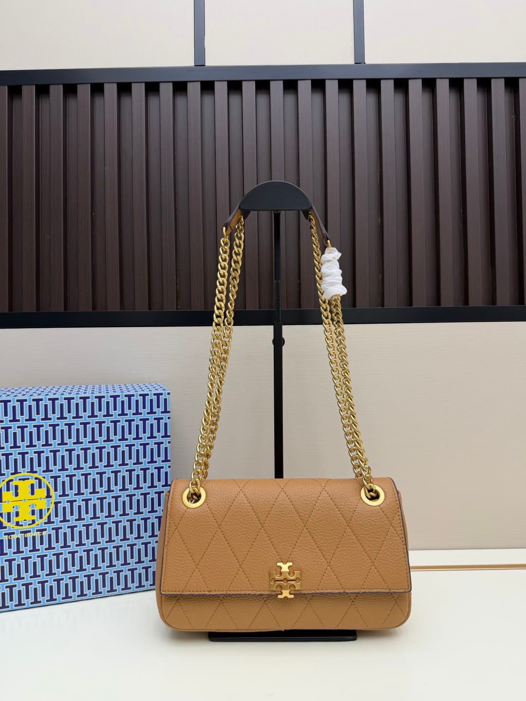 Tory Burch Charlie Small Quilted Leather Shoulder Bag Caramel High