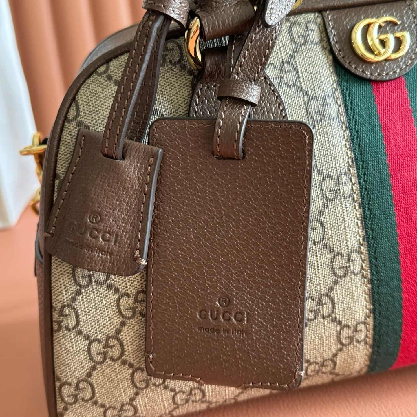 Gucci Ophidia Medium GG Top Handle Bag in beige and brown monogram canvas 724575 High