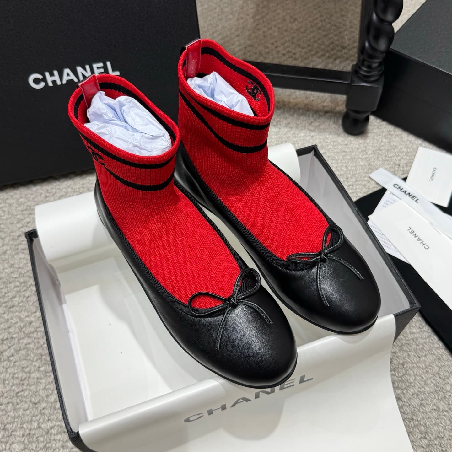 Chanel Knit Trainers Ballerina Flat Shoes Women