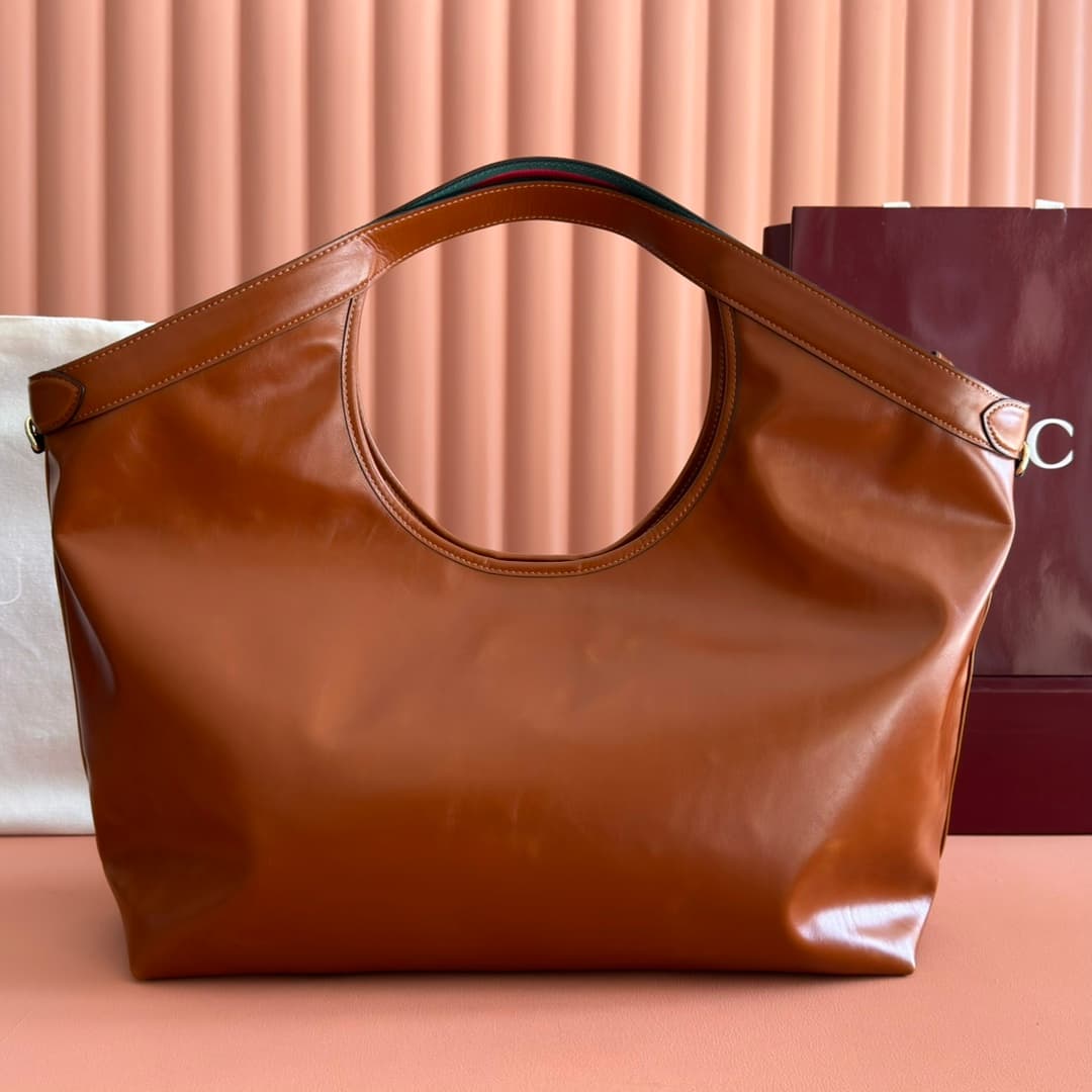 Gucci Giglio large tote bag Dark brown soft glossy leather ‎853971 High