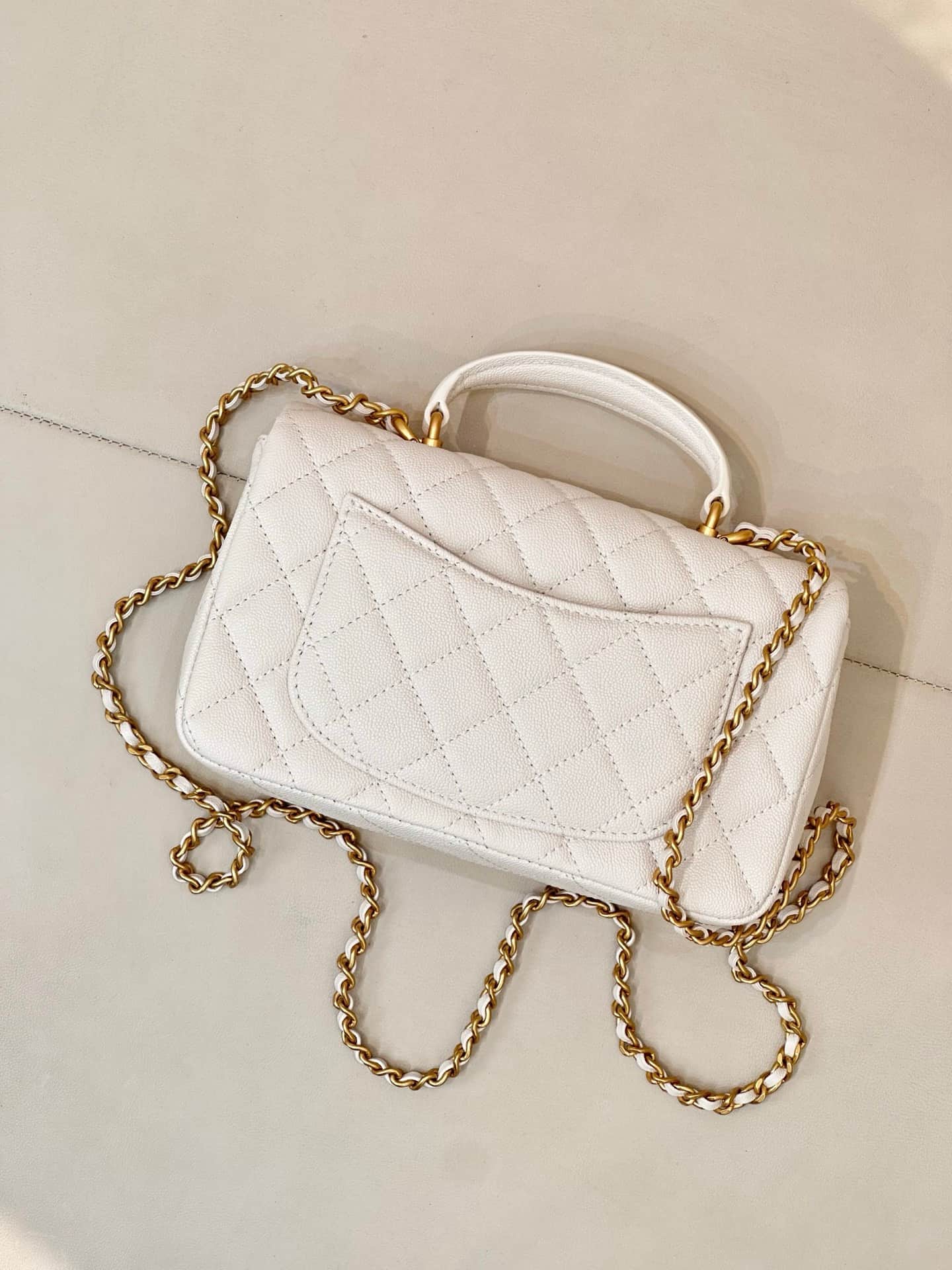 Chanel Mini Classic Handbag Grained Shiny Calfskin & Gold-Tone Metal AS2431 white TOP