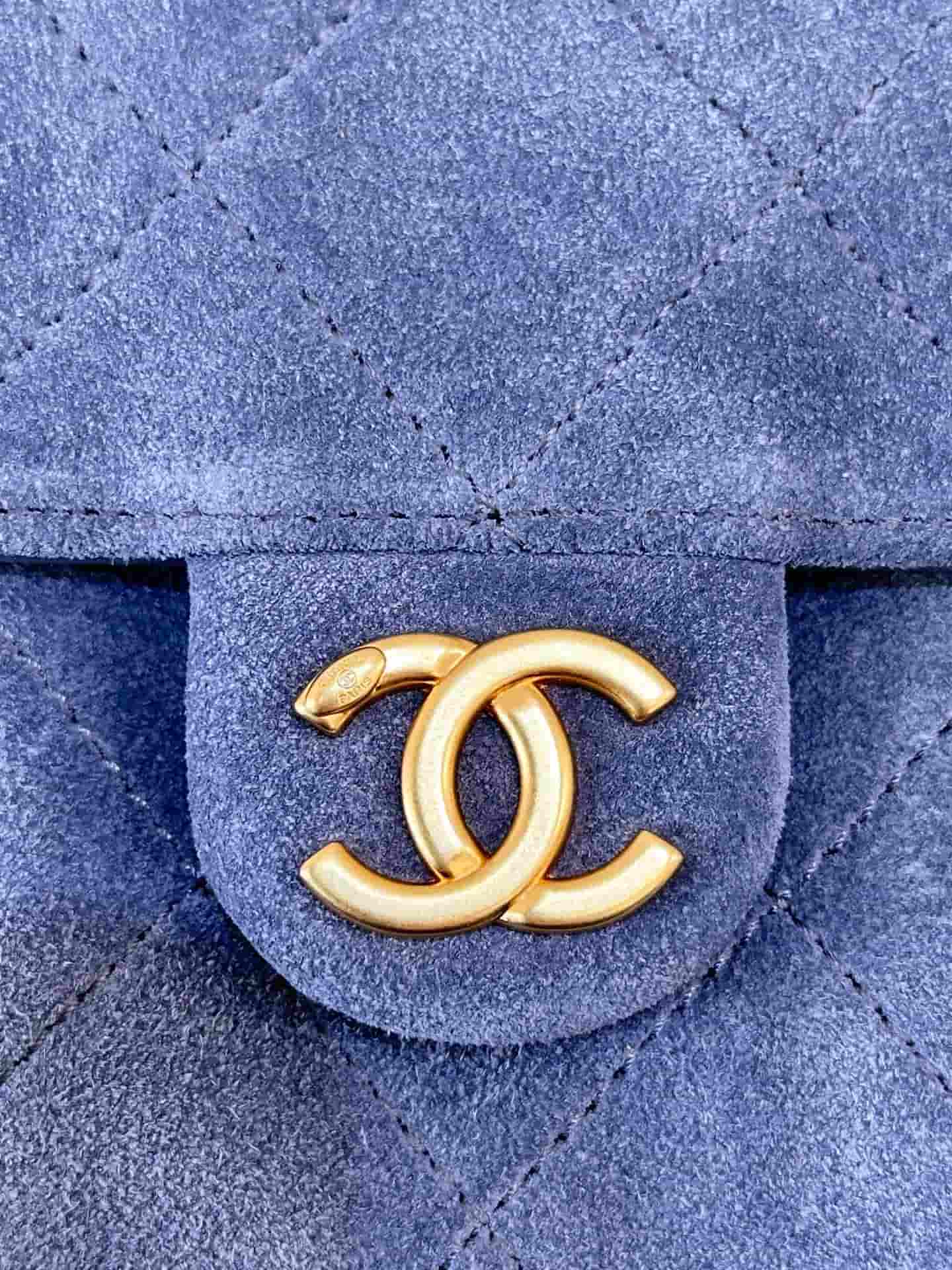 Chanel 25 Small Hobo handbag AS5293 Suede&Gold-tone Metal Blue TOP