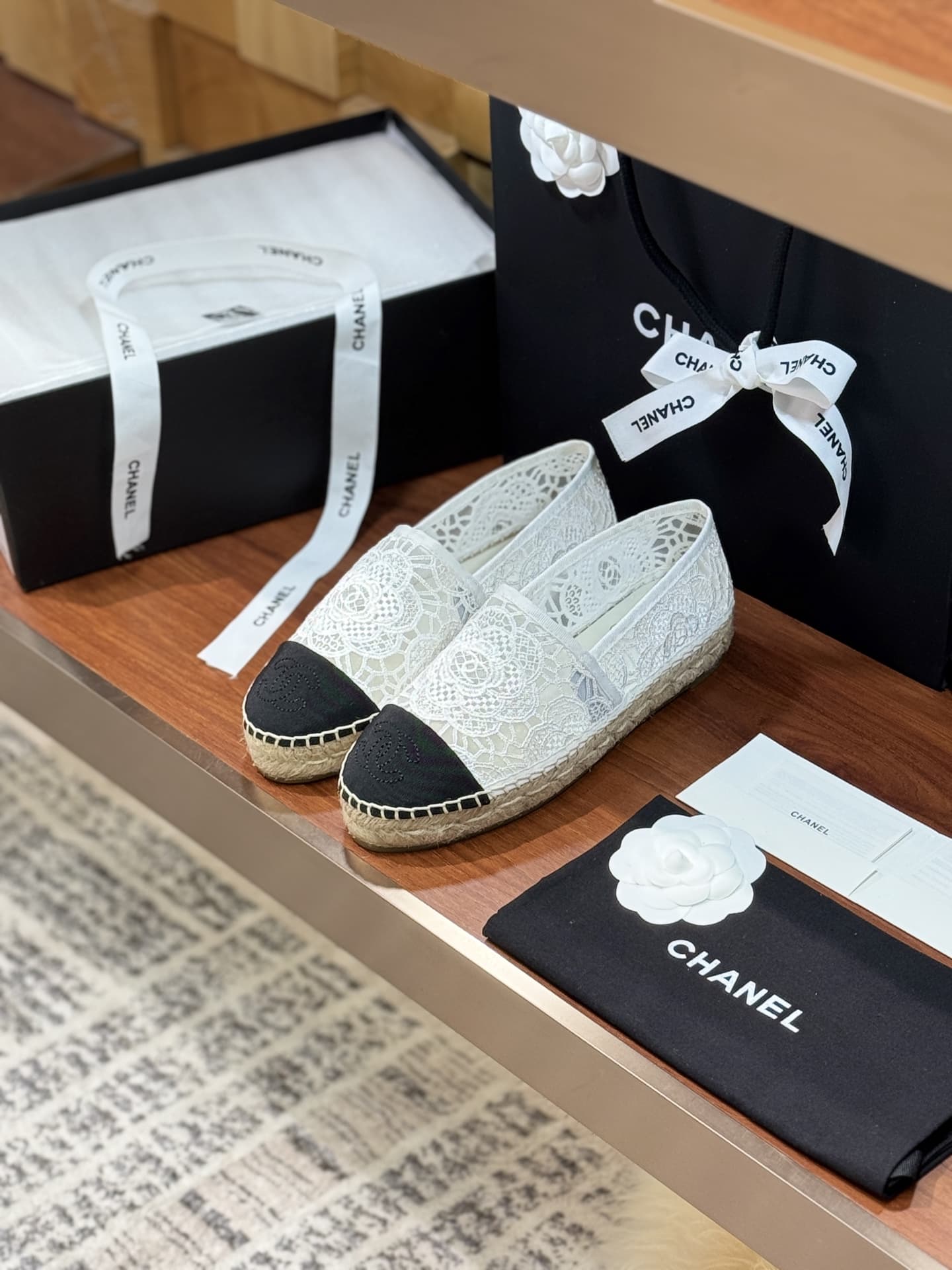 Chanel Tweed CC Cap Toe Espadrille Flats Shoes Women