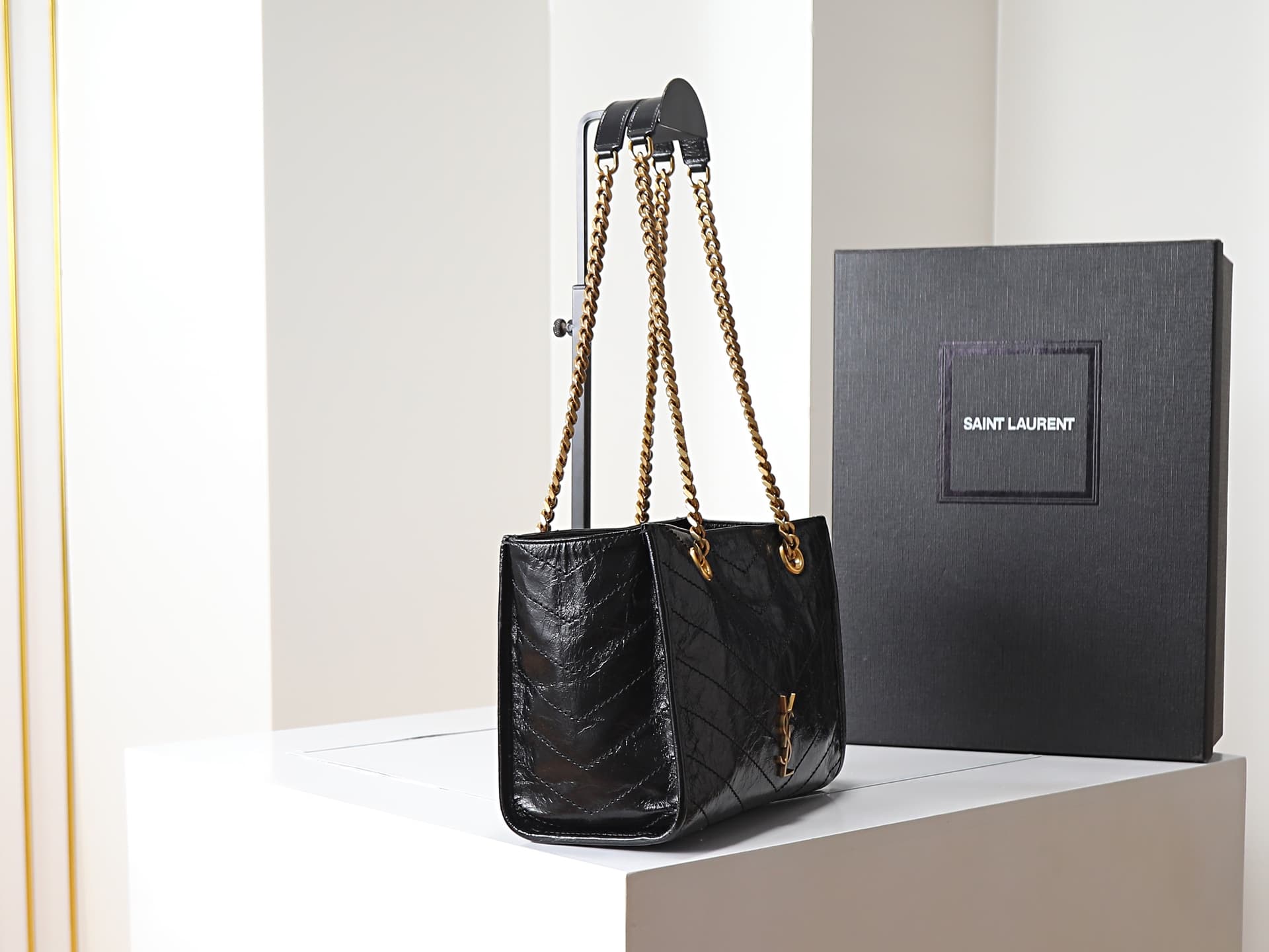 Saint Laurent Niki Shopping Tote Bag Calf Leather In Black 872680 High