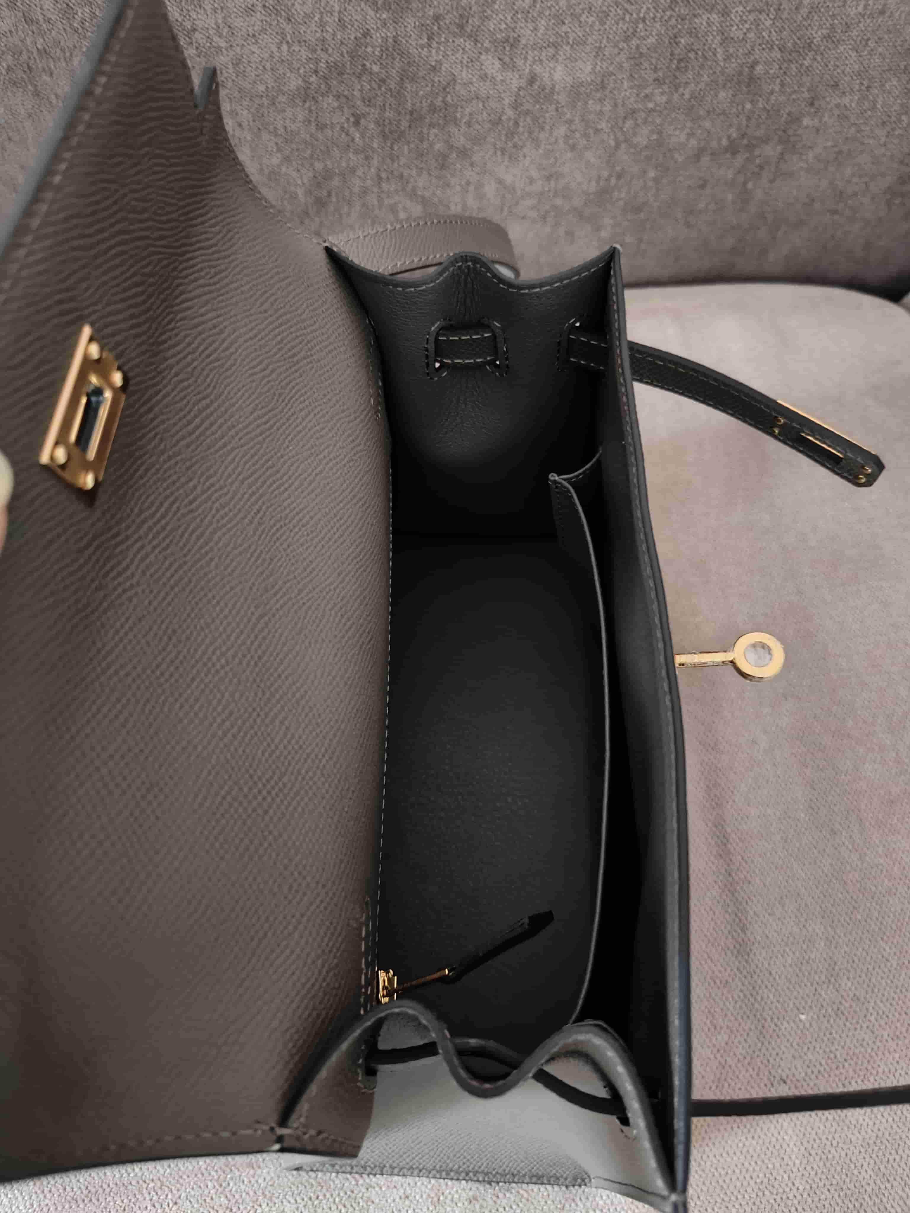 Hermes Kelly 25/28cm Sellier Bag Epsom Leather Silver/Gold Metal In Etain High