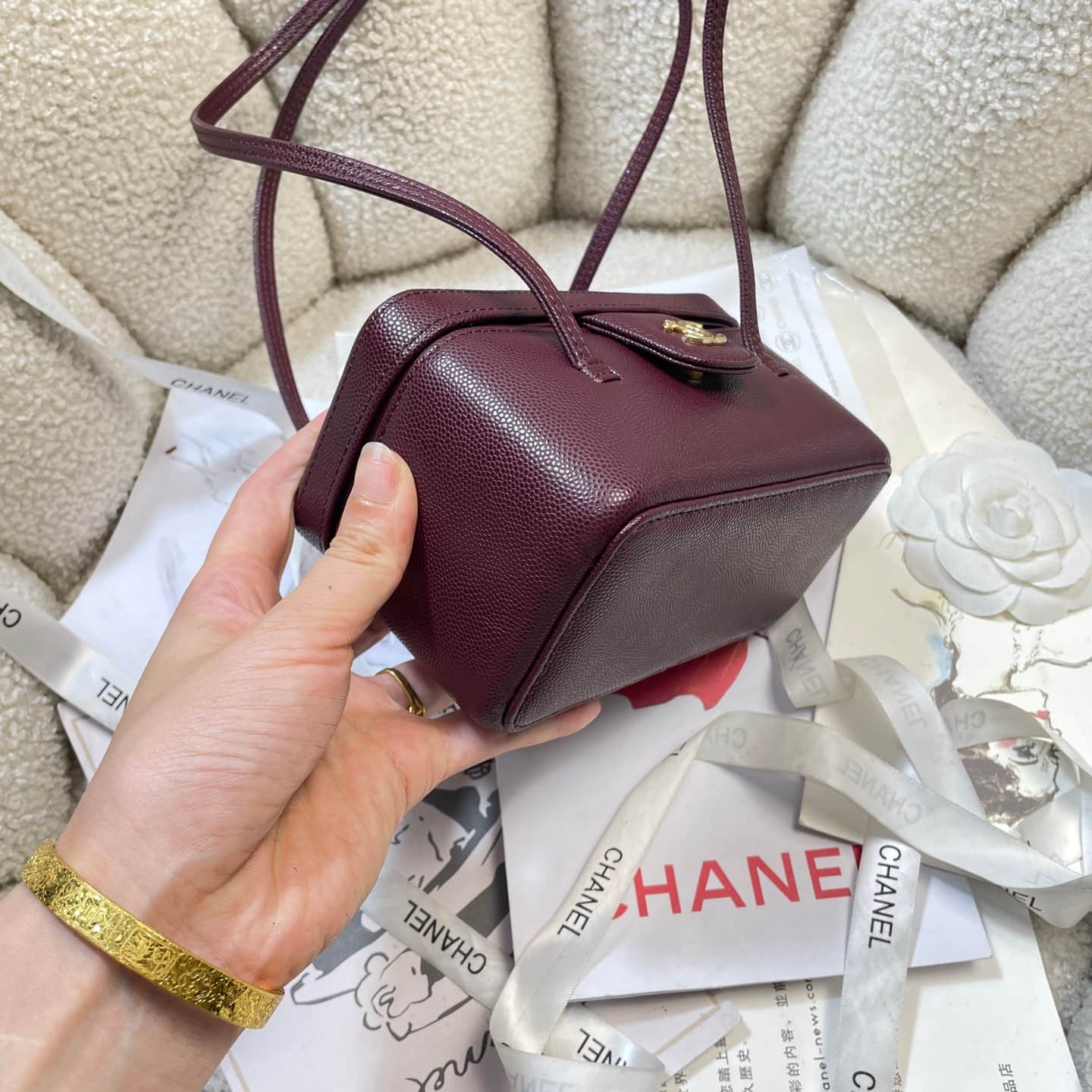 Chanel Long Vanity with Leather Strap Grained Shiny Calfskin & Gold-Tone Metal Dark Claret AP5067 A