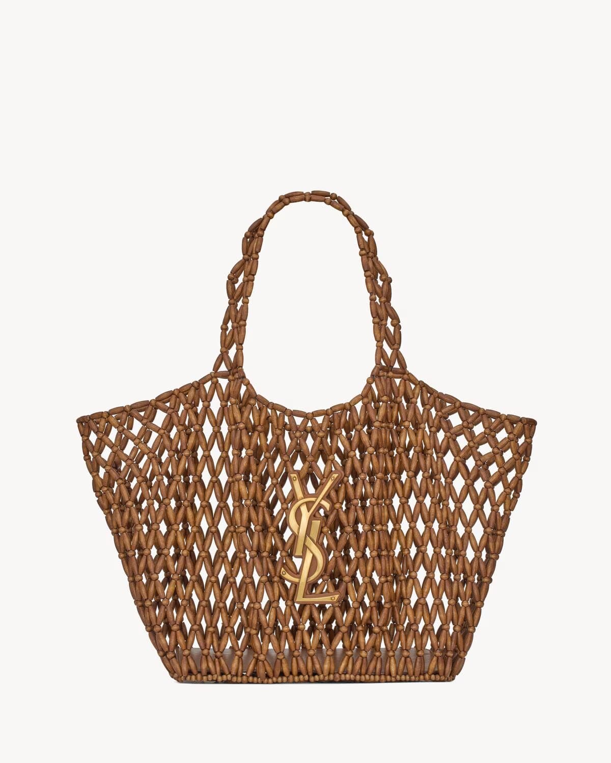 SAINT LAURENT ICARE MEDIUM IN WOOD BEADS LIGHT WOOD AND BRICK High