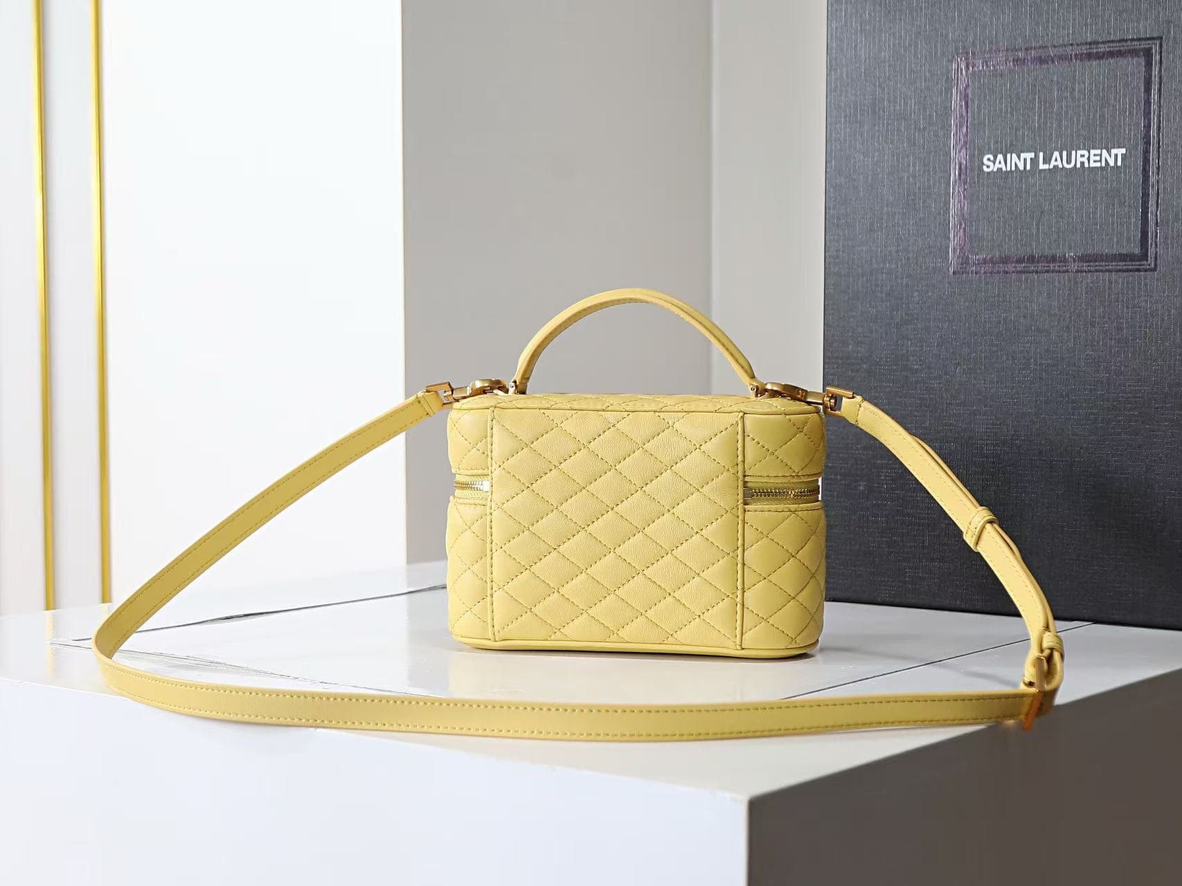Saint Laurent Gaby mini lambskin vanity bag in light yellow high