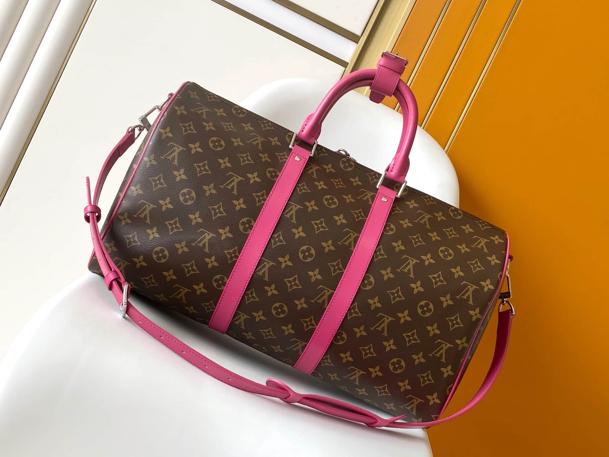 Louis Vuitton Keepall Bandoulière 45 Monogram Macassar coated canvas M13807 Pondichery Pink High