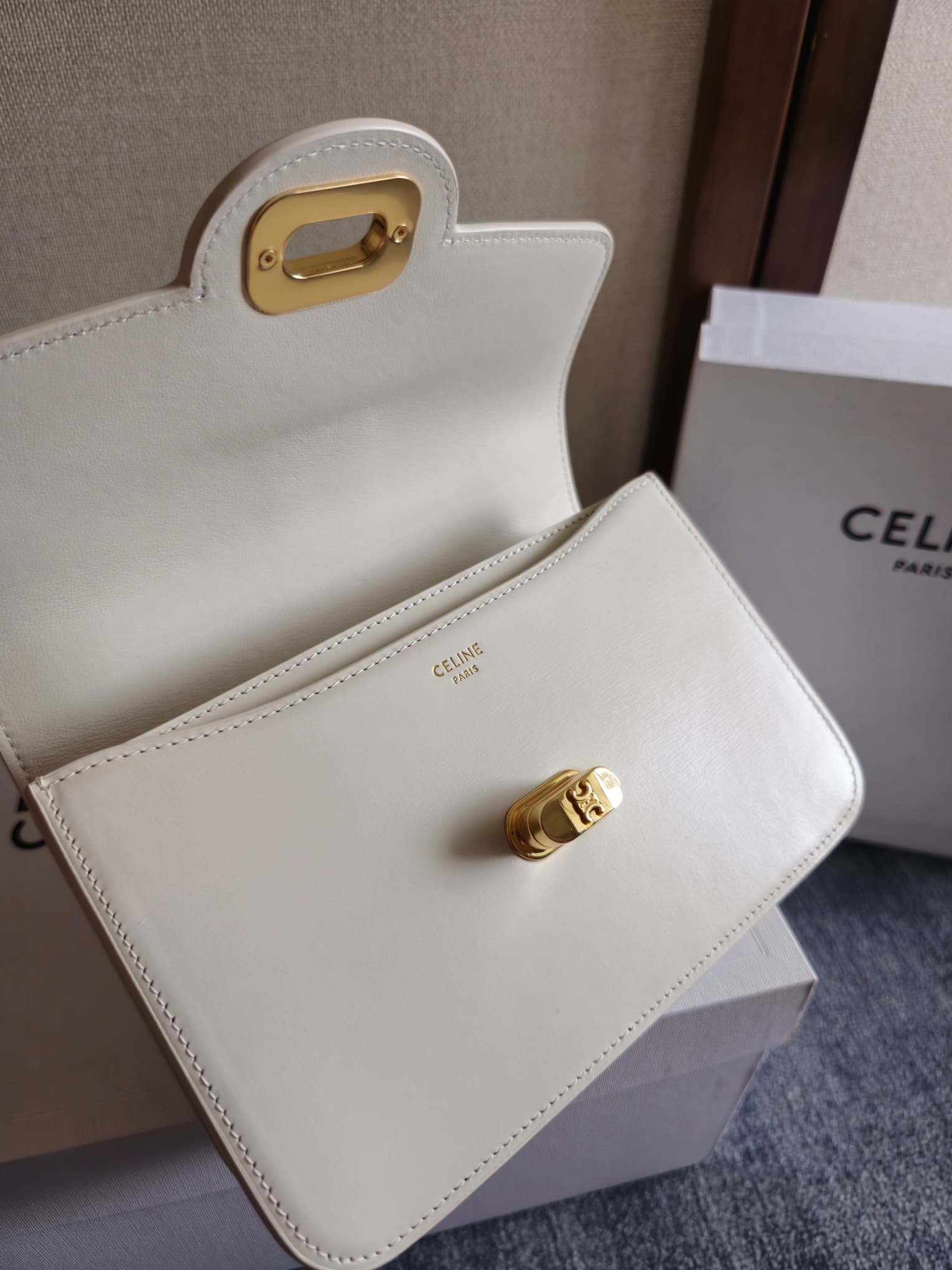 Celine Josephine Teen Bag in White Patent Calfskin High