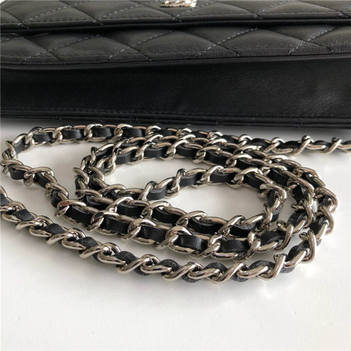 Classic Wallet on Chain A33814 Lambskin Black Gold Metal B