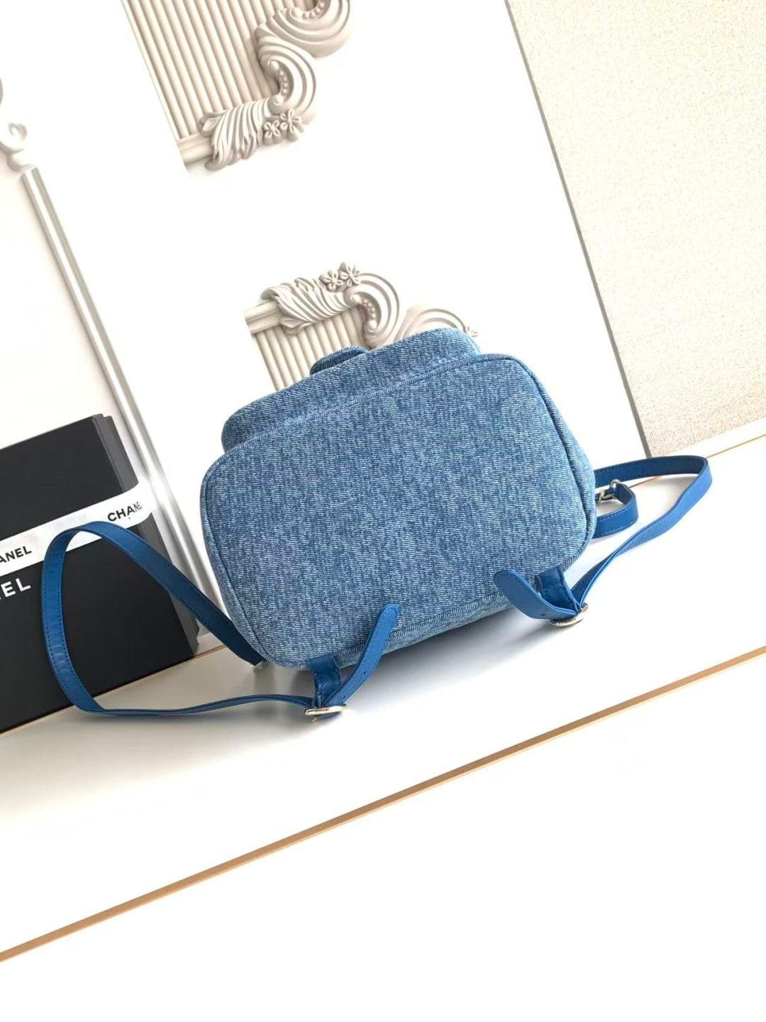 Chanel Large Backpack Washed Denim & Gold-Tone Metal Blue AS3618 A