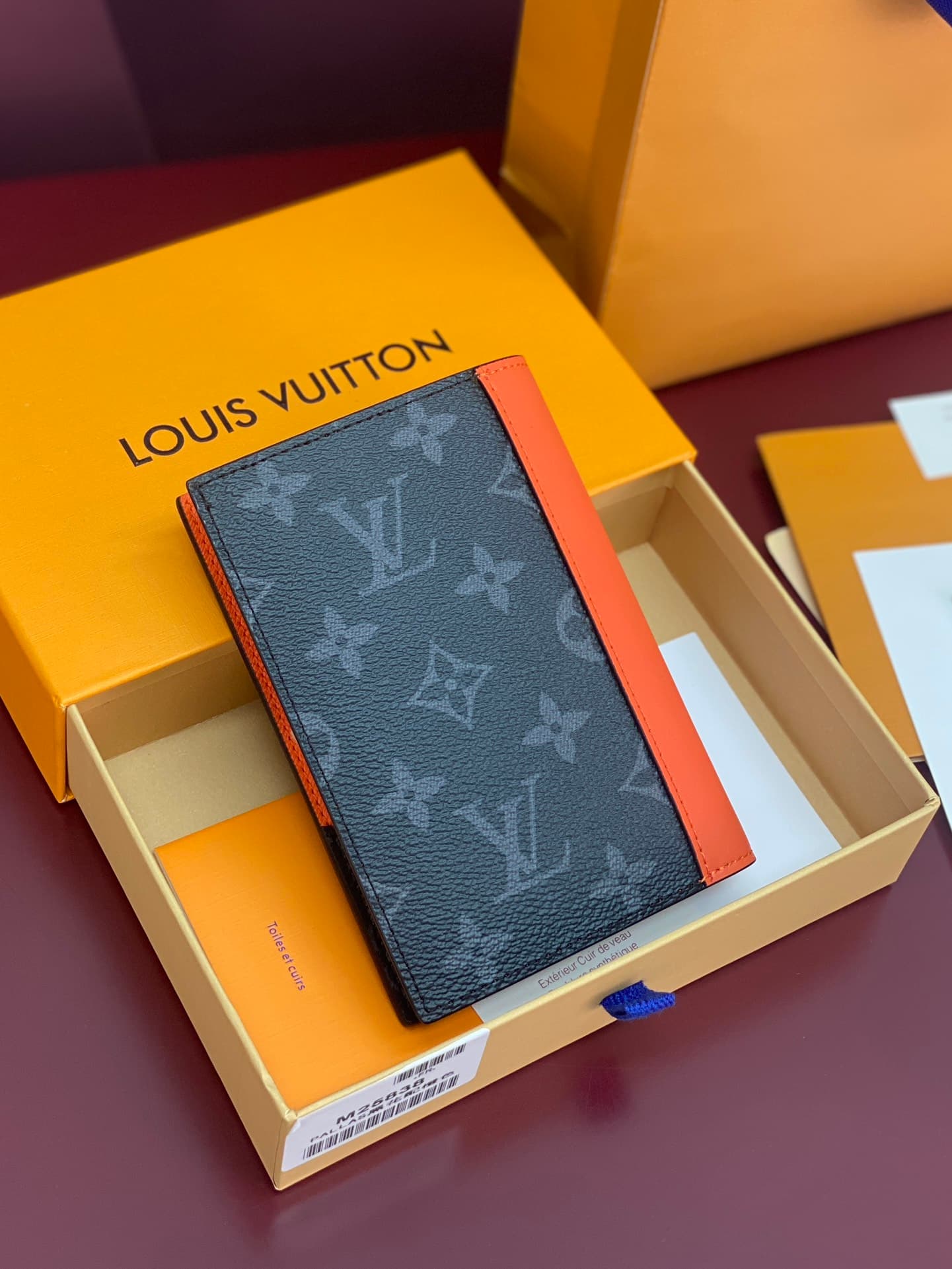 Louis Vuitton Passport Cover Monogram Eclipse coated canvas M25838 Sunrise Orange High