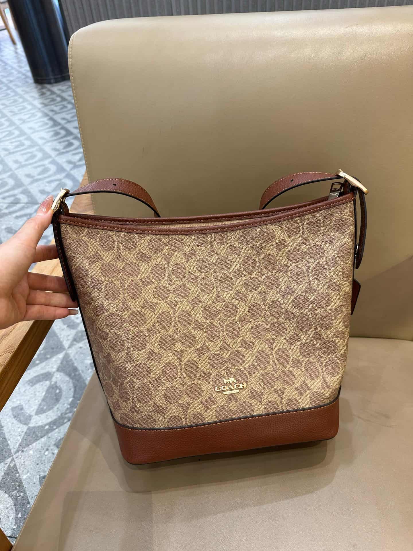 Coach Jude Duffle Bag in Signature Canvas with Tan/Brown Leather High